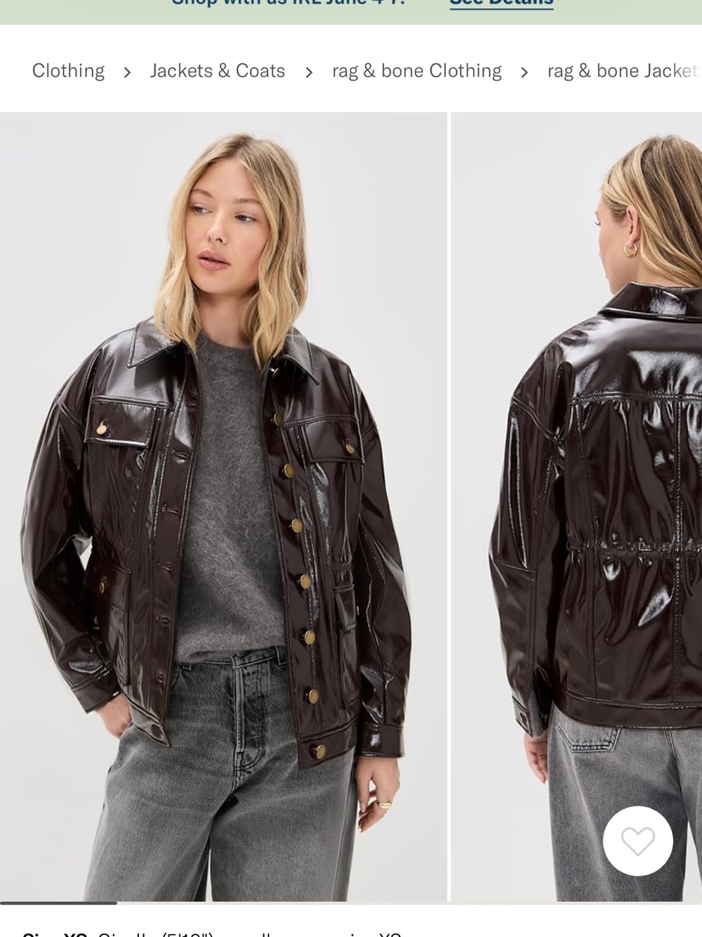 NWT Rag & Bone Amy Faux Patent Leather Jacket